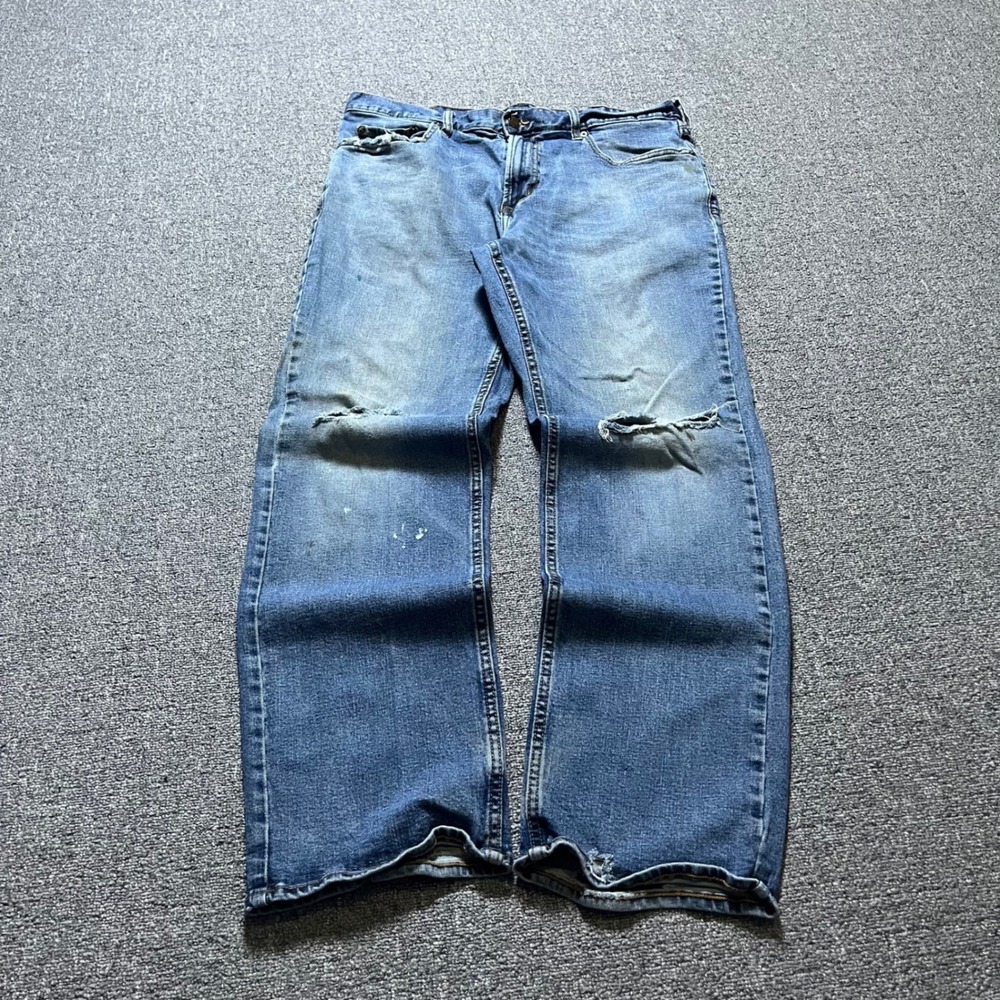 Old Navy Loose Fit Jeans 36x32 Blue Distressed Thrashed Baggy Denim